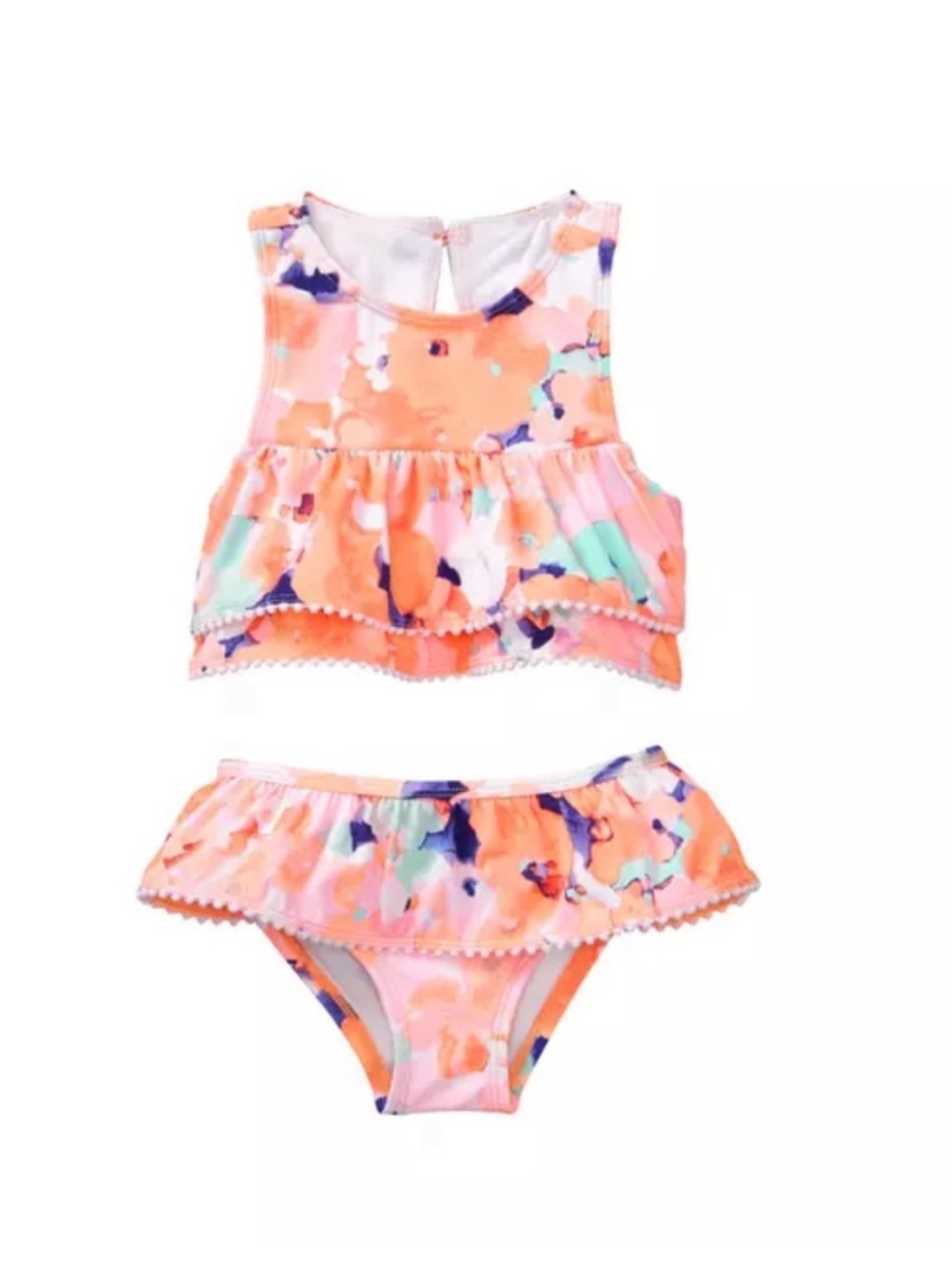 Janie and Jack Coral & Aqua Floral Ruffle Two Piece Swim